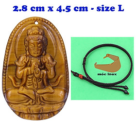 Mặt Phật Đại nhật như lai đá mắt hổ 4.5 cm kèm vòng cổ dây dù nâu - mặt dây chuyền size lớn - size L, Mặt Phật bản mệnh