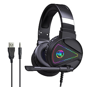 HXSJ F16 Wired Head-mounted Gaming Headset with 50mm Driver Unit Omnidirectional Microphone RGB Light Effect USB+3.5mm