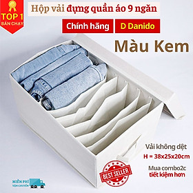 Hộp vải đựng đồ chia 9 ngăn sắp xếp quần áo D Danido - Khay đựng đồ 9 ngăn tiện ích, chất liệu cao cấp vải không dệt có nắp