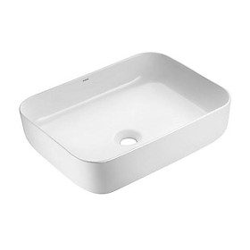 Chậu lavabo, chậu rửa mặt đặt bàn sứ trắng, hình chữ nhật bo tròn, độ bền cao, hàng nhập khẩu Moen BC9903-114