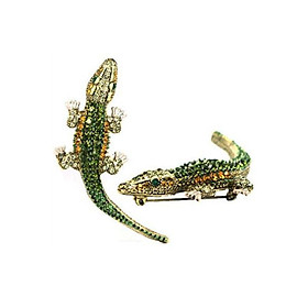 Men Gothic Punk Alligator Crocodile Crystal Rhinestone Brooch Pin Jewelry