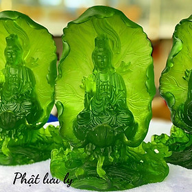 Mua Tượng Phật Bà Quan Thế Âm Bồ Tát ngồi đài sen cầu bình an đá lưu ly xanh lá đặt bàn làm việc  xe ôtô - Cao 16cm