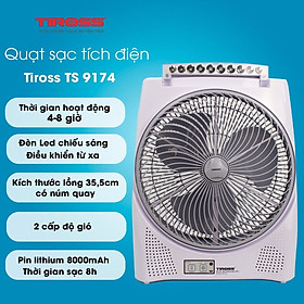 Mua Quạt tích điện Tiross TS9174  điều khiển từ xa  có đèn Led  có cổng USB tiện lợi  thời gian hoạt động kéo dài từ 4-8 tiếng - Hàng chính hãng