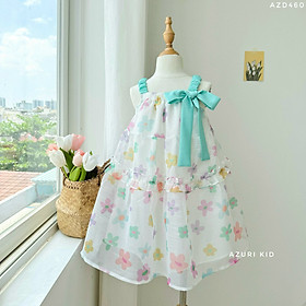 Đầm babydoll cho bé gái đính nơ cánh tiên phong cách Hàn Quốc từ 12-35kg chất vải tơ mềm mát