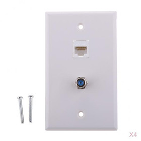 4x Ethernet Coaxial F Type Wall Face Plate Socket Outlet Mounted Panel