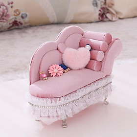 Velvet Jewelry Boxes with Mirror Pink Sofa Gift Box Showcase Display Stand