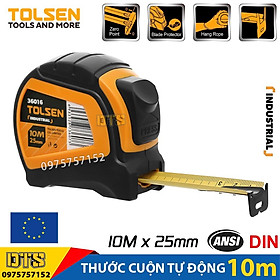 Mua Thước cuộn tự động 10m TOLSEN  thước kéo thép nền vàng công nghiệp vỏ nhựa ABS chống va đập phủ TPR - Tiêu chuẩn châu Âu