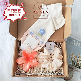 Set Quà Kẹp Hoa Sứ Srunchies Vớ No.6 Tặng Sinh Nhật Bạn Gái Người Yêu 20/10 8/3, Quà Tặng Học Viên