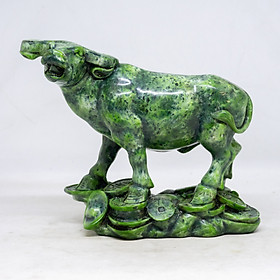 Mua Tượng Trâu tài lộc phong thủy cao 16cm bằng đá xanh ngọc bích
