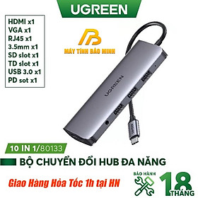 Mua Bộ chuyển đổi đa năng USB Type C 10 in 1 UGREEN 80133 (USB C sang 3 USB 3.0  HDMI  RJ45 SD TF  AUDIO 3.5) - Hàng Chính Hãng