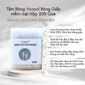 Tăm bông V-Coool đa năng, vệ sinh mắt, mũi, miệng, lấy ráy tai hộp 200 que an toàn cho bé sơ sinh