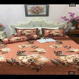 Mua Set 5 món cao cấp vỏ chăn ga gối kèm vỏ gối ôm - Mẫu HOA TRÀ NÂU