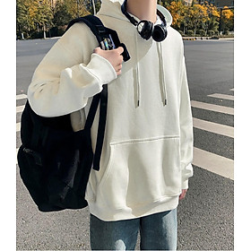 Áo Hoodie Chất Vải Cotton Màu Trắng Trơn Có Đủ Size M L XL