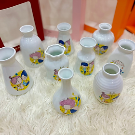 Lọ Hoa Gốm Sứ Mini Bát Tràng Men Trắng Họa Tiết Mỹ Nghệ Việt