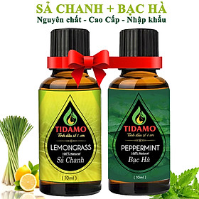 Combo 2 Tinh Dầu Sả Chanh (Lemongrass) + Tinh Dầu Bạc Hà (Peppermint) - Tinh Dầu TIDAMO Thiên Nhiên Nguyên Chất Giúp Thư Giãn, Đuổi Muỗi, Thơm Phòng và Nâng Cao Sức Khỏe (2 Chai 10ML) - Thích Hợp Dùng Với Máy Khuếch Tán Tinh Dầu