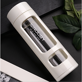 Bình đựng nước thủy tinh 2 lớp chống rơi vỡ có ngăn lọc trà inox dung tích 400ml - Bình nước 2 lớp chống vỡ 500ml