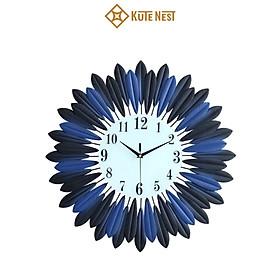 Mua Đồng hồ treo tường nghệ thuật lông vũ kim loại kết tròn màu xanh dương - ĐK 50 cm