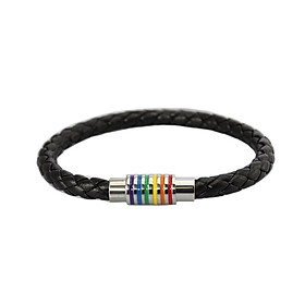 Rainbow  Clasp Bracelet Black PU Leather Gift for  Pride