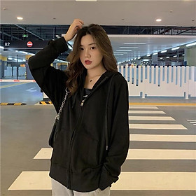 Áo khoác hoodie zip đen trơn chất vải cotton siêu đẹp