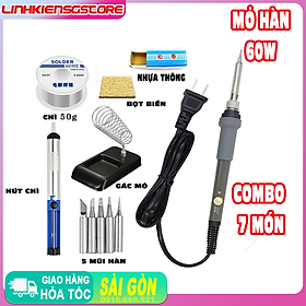 Mua Combo 7 món mỏ hàn 60w 5 mũi hàn  chì 50g   hút chì   gác lò xo  nhựa thông   bọt biển