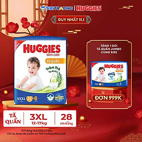 Tã/bỉm quần HUGGIES SKINCARE gói JUMBO size XXXL 22+6 miếng