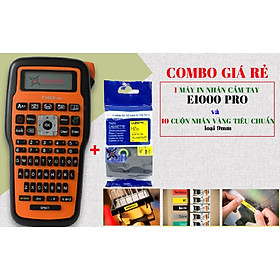 COBOM GIÁ RẺ - MÁY IN NHÃN CHÍNH HÃNG  E1000 PRO  VÀ NHÃN IN TIÊU CHUẨN CHỮ ĐEN NỀN VÀNG