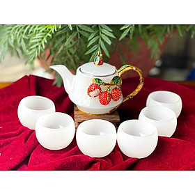 Mua Bộ ấm trà chạm cây vải đá bạch ngọc