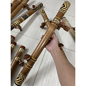 Điếu Cày Trúc 60-65cm Bọc Mây Thảm Vàng - Nõ Gỗ Bao Kêu Bao Phê