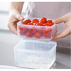 Hộp nhựa bảo quản thực phẩm 2 lớp hình vuông, nắp mềm 1,1L - Nội địa Nhật Bản