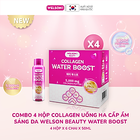 Combo 4 hộp Collagen uống HA cấp ẩm sáng da Welson Beauty Water Boost 4