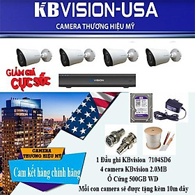 Mua Trọn bộ 4 camera Kbvision 2.0M KX-A2011C4 bao gồm Ổ CỨNG VÀ ĐẦY ĐỦ PHỤ KIỆN -Hàng Chính Hãng