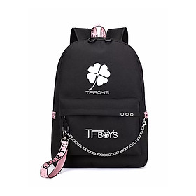 Balo tfboys màu đen cỏ 4 lá