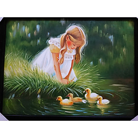 Mua Bé Và Vịt Con - Tranh Sơn Dầu Vẽ Tay - 30x40cm