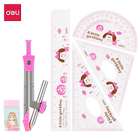 Bộ compa Deli, Hồng/Xanh da trời, gồm 7 dụng cụ/bộ - E9614