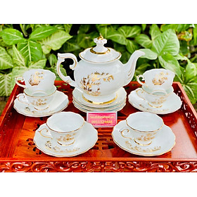 Mua Gốm sứ Bát Tràng  ấm chén họa tiết cây tre vàng
