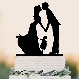Novelty Bride & Groom Silhouette with Kid Acrylic Wedding Cake Topper