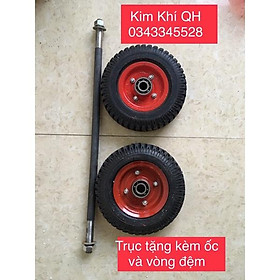 Com bo bánh xe đẩy 20cm kèm trục 18ly 50cm kèm ốc vít và vòng đệm