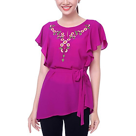 Áo Kiểu Thêu Cổ Giọt Nước An Thủy 664 - Hồng