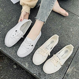 Giày slip on nữ đế cao su 2 vạch cá tính