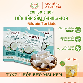 COMBO 3 hộp Dừa sáp sấy giòn cao cấp VICOSAP ít đường đồ ăn vặt healthy đặc sản Trà Vinh