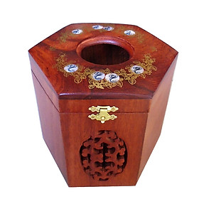 Mua Hộp khăn giấy bằng gỗ hương cao cấp lọng hoa văn chữ nhật HGLL01