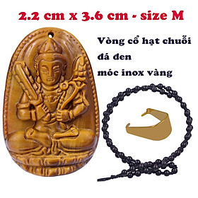 Mặt Phật Hư không tạng đá mắt hổ 3.6 cm kèm vòng cổ hạt chuỗi đá đen - mặt dây chuyền size M, Mặt Phật bản mệnh