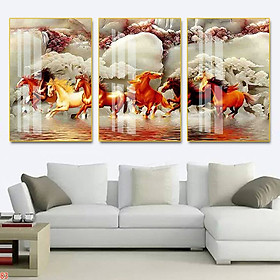 Mua Bộ 3 Tranh Canvas Động Vật Phong Thủy - Tranh Tám Con Ngựa Chạy Tuyệt Đẹp
