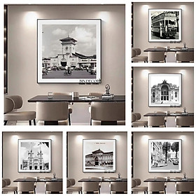 Mua (ẢNH THẬT) Tranh  treo tường sài gòn xưa 4 trắng đen có khung kèm đinh treo