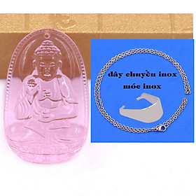 Mặt Phật A di đà 5 cm (size XL) pha lê hồng kèm móc và dây chuyền inox, Mặt Phật bản mệnh