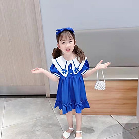 Đầm xòe babydoll cổ hoa phong cách Hàn Quốc cho bé gái size 12-40kg chất kate mềm mát