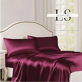 Bộ ga gối phi lụa lavish silk cao cấp mát lạnh hàng loại 1 không nối vải - đỏ đô