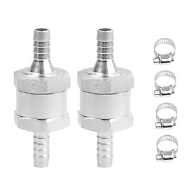 2Pcs Non Return Check  with 4 Hose Clamps Clips for Fuel Line Oil