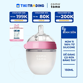 Bình sữa silicone Comotomo 150ml - Hồng Tặng Rơ lưỡi Silicone Mother-K Hàn Quốc