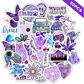 Sticker decal chủ đề tone tím dán laptop , điện thoại,bình nước hình dán trang trí